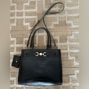 Anne Klein Black Faux Croc Shoulder Work Bag EUC